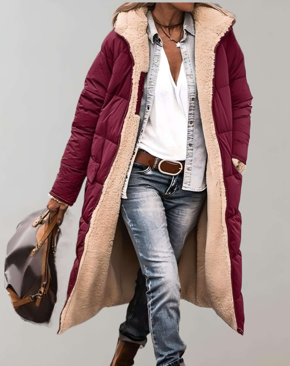 Women's Longline Quilted Casual Coat — Black