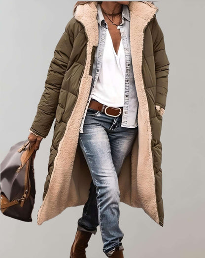 Women's Longline Quilted Casual Coat — Brown