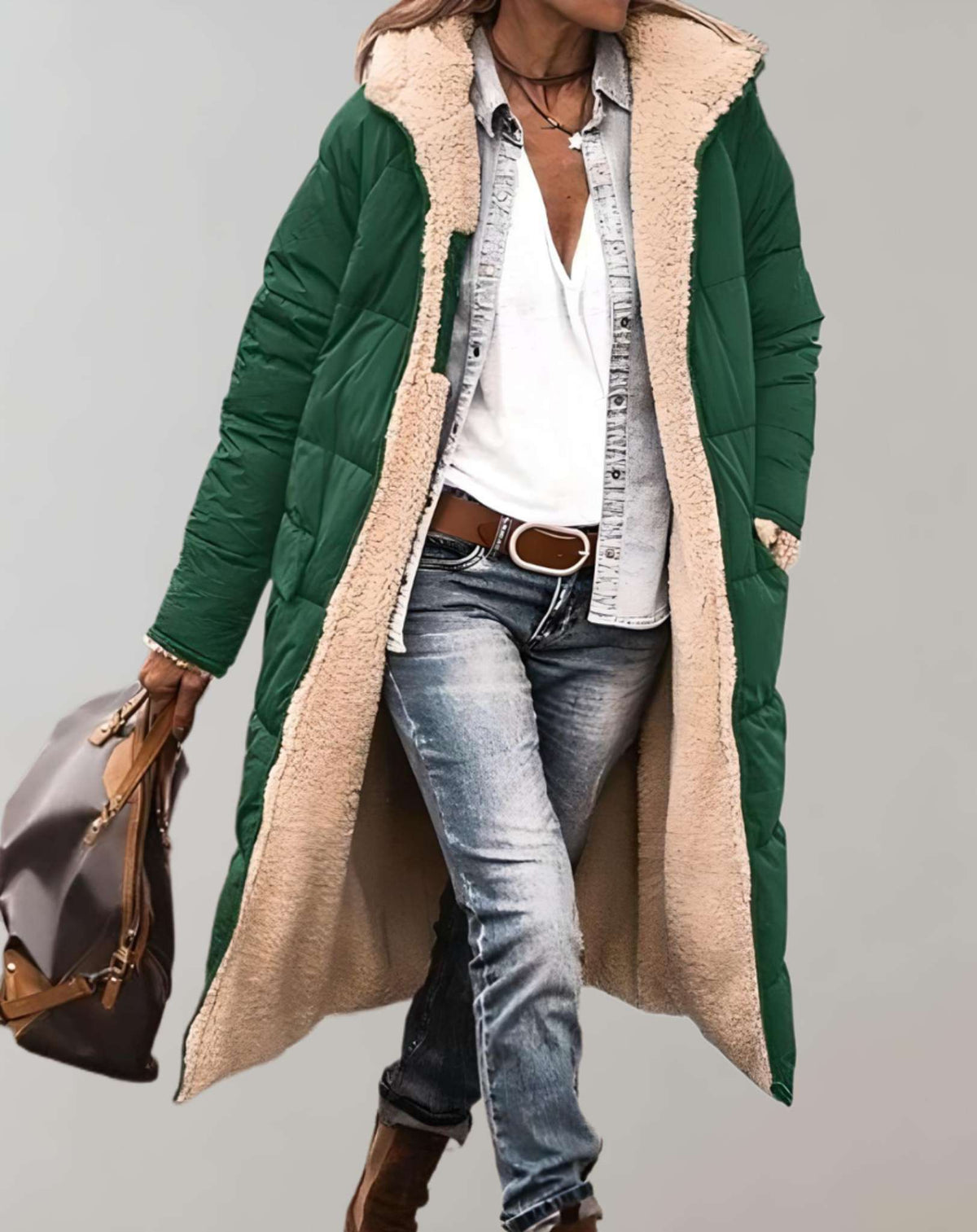 Women's Longline Quilted Casual Coat — Brown