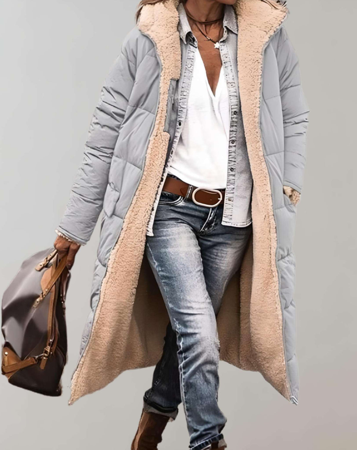 Women's Longline Quilted Casual Coat — Brown