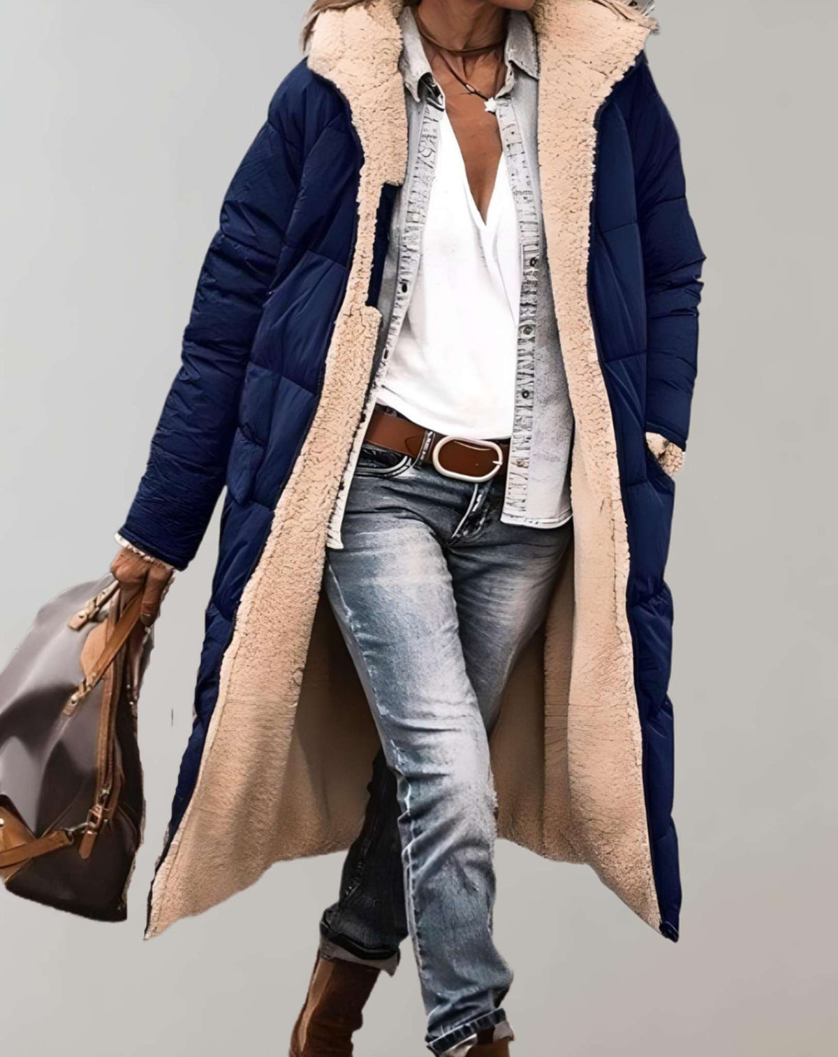 Women's Longline Quilted Casual Coat — Brown