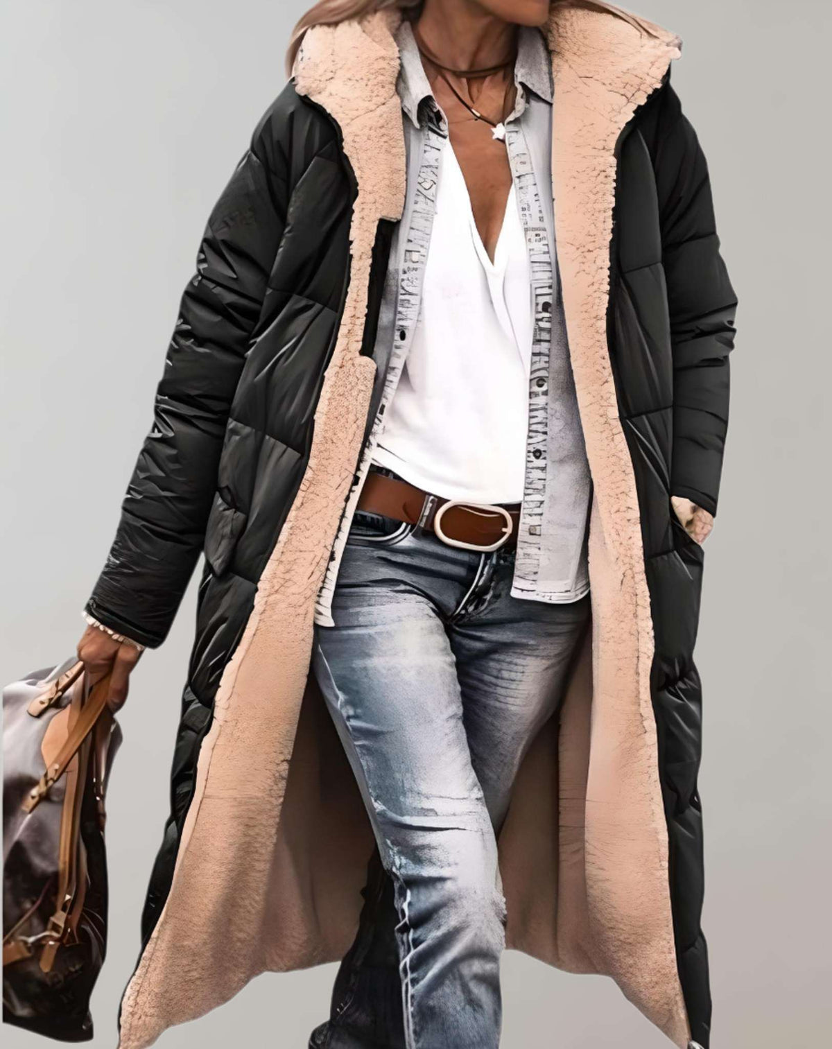 Women's Longline Quilted Casual Coat — Brown
