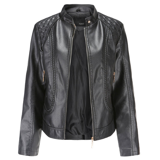 Janiyah Women's Leather Jacket with Stand Collar