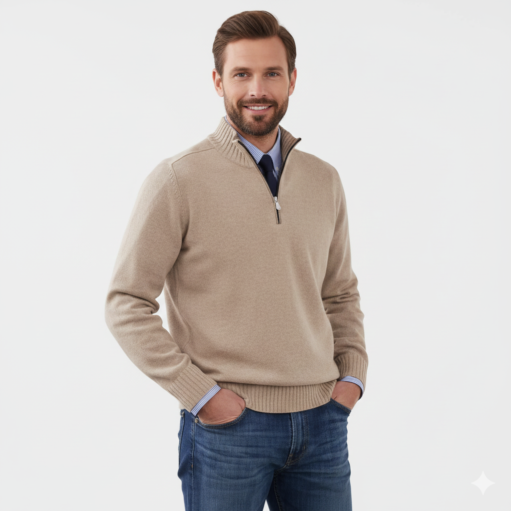 Brad Men's Quarter-Zip Sweater – Soft Breathable Knit with Zipped Collar and Regular Fit