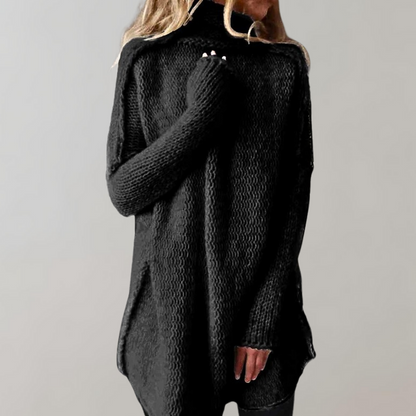Women's Turtleneck Long Sleeve Knit Sweater — Black