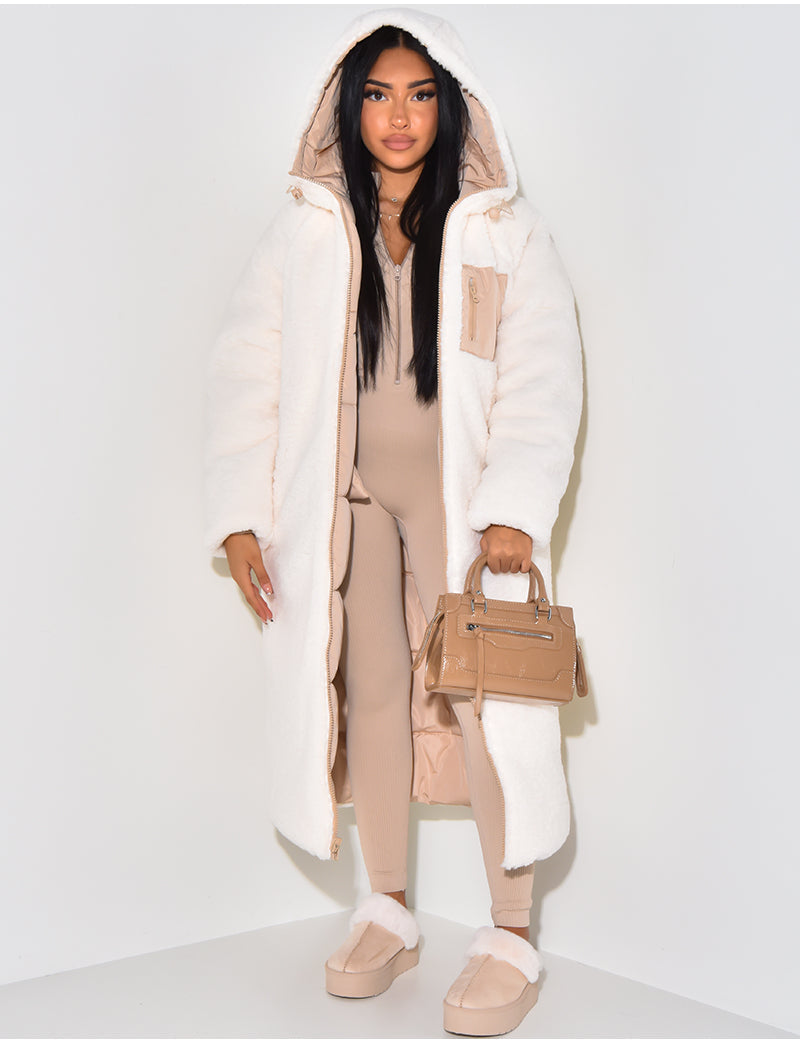 Women's Quilted Longline Hooded Puffer Coat — Black