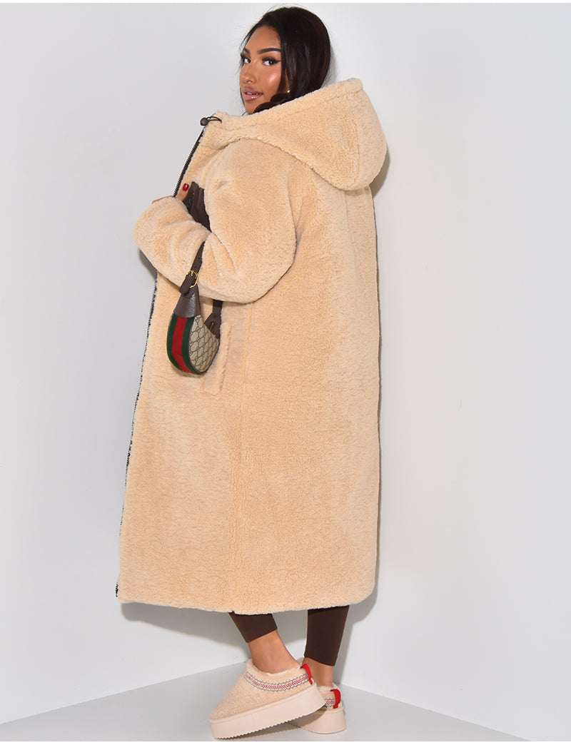 Women's Quilted Longline Hooded Puffer Coat — Brown