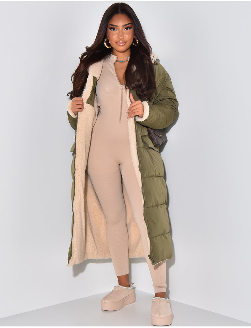Women's Quilted Longline Hooded Puffer Coat — Green