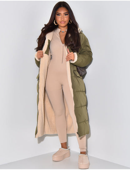 Women's Quilted Longline Hooded Puffer Coat — Green