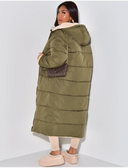 Women's Quilted Longline Hooded Puffer Coat — Green