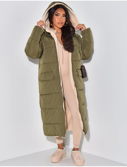 Women's Quilted Longline Hooded Puffer Coat — Green