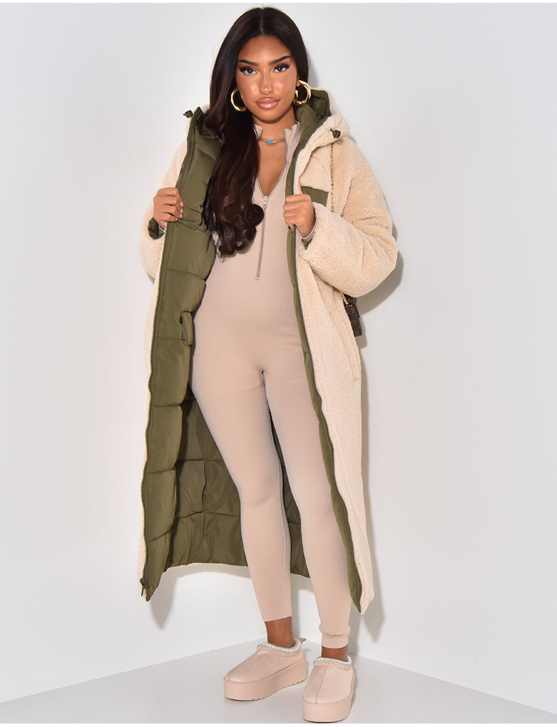 Women's Quilted Longline Hooded Puffer Coat — Green