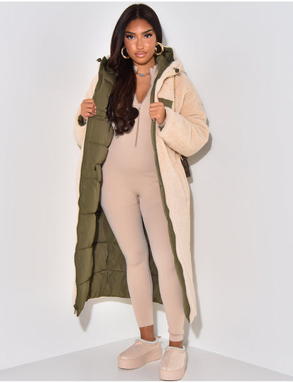 Women's Quilted Longline Hooded Puffer Coat — Green