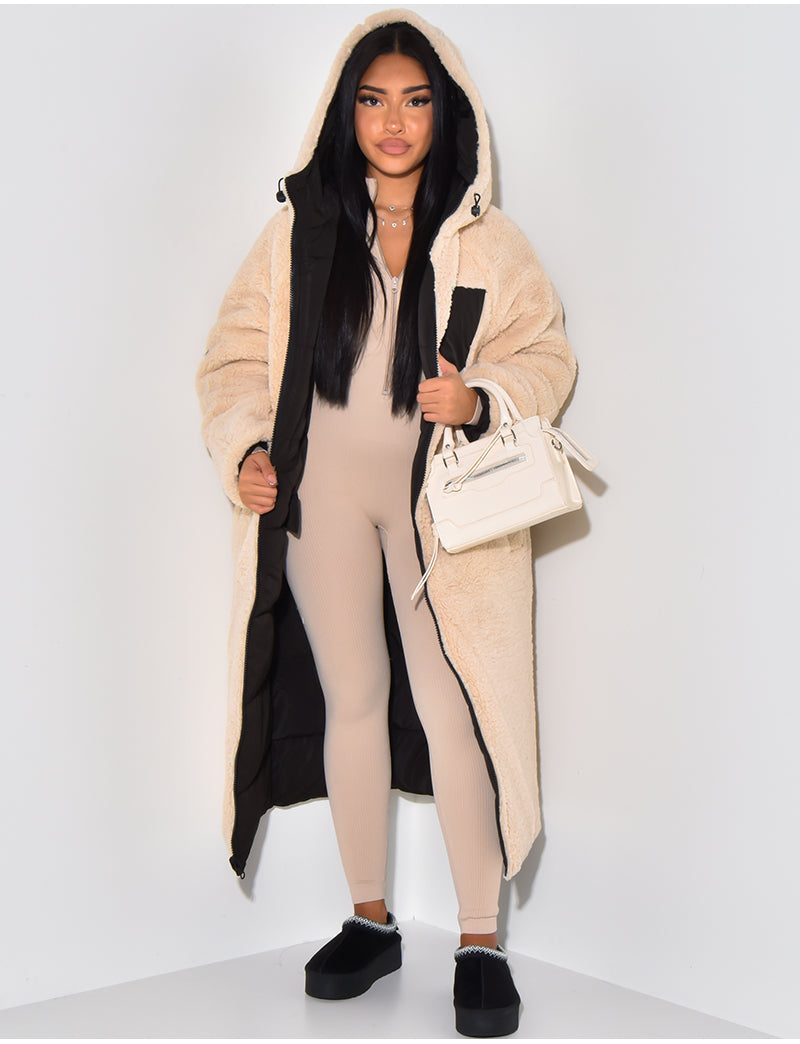 Women's Quilted Longline Hooded Puffer Coat — Black