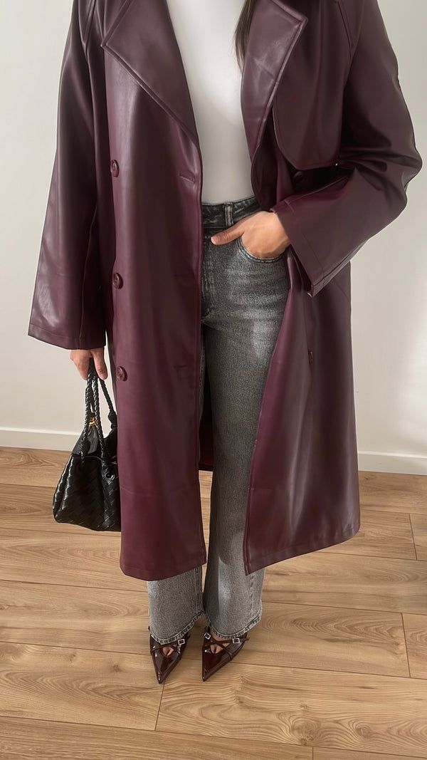 Women's Leather Maxi Trench Coat — Brown