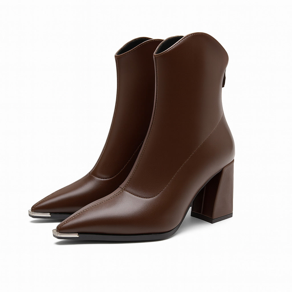 Women's Pointed Toe Heeled Ankle Boots — Black