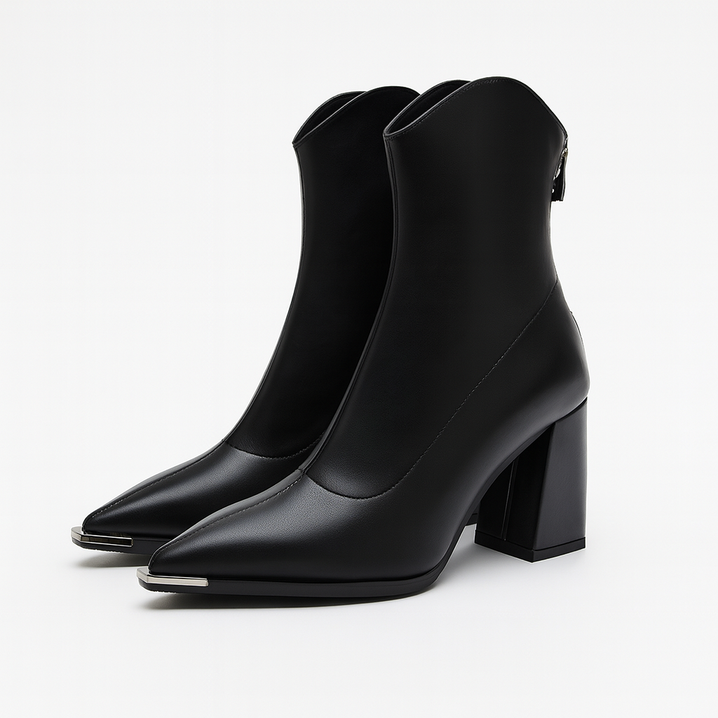 Women's Pointed Toe Heeled Ankle Boots — Black