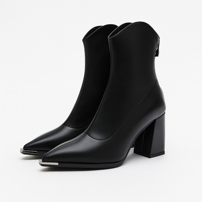 Women's Pointed Toe Heeled Ankle Boots — Black