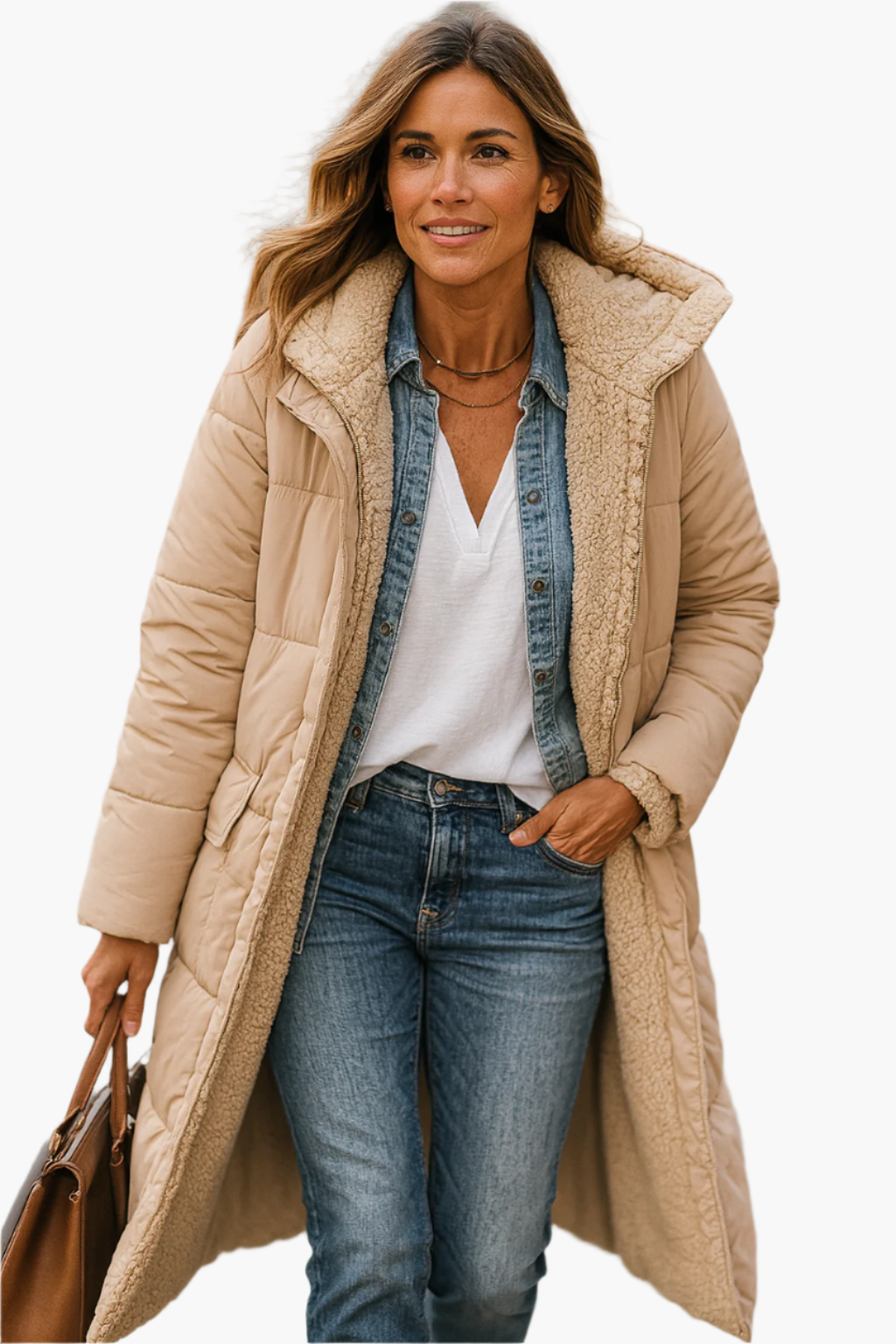 Women's Padded Longline Winter Coat with Zip Front — Black