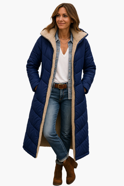 Women's Padded Longline Winter Coat with Zip Front — Black