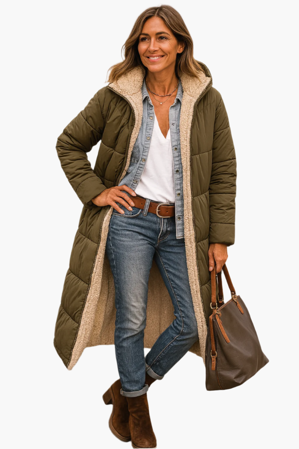 Women's Padded Longline Winter Coat with Zip Front — Black