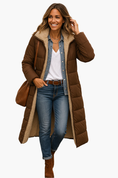Women's Padded Longline Winter Coat with Zip Front — Black