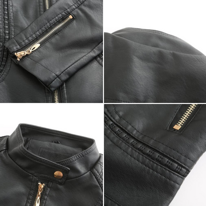 Janiyah Women's Leather Jacket with Stand Collar
