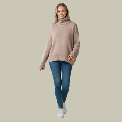 Women's Thick Knit Ribbed Neck Sweater — Black