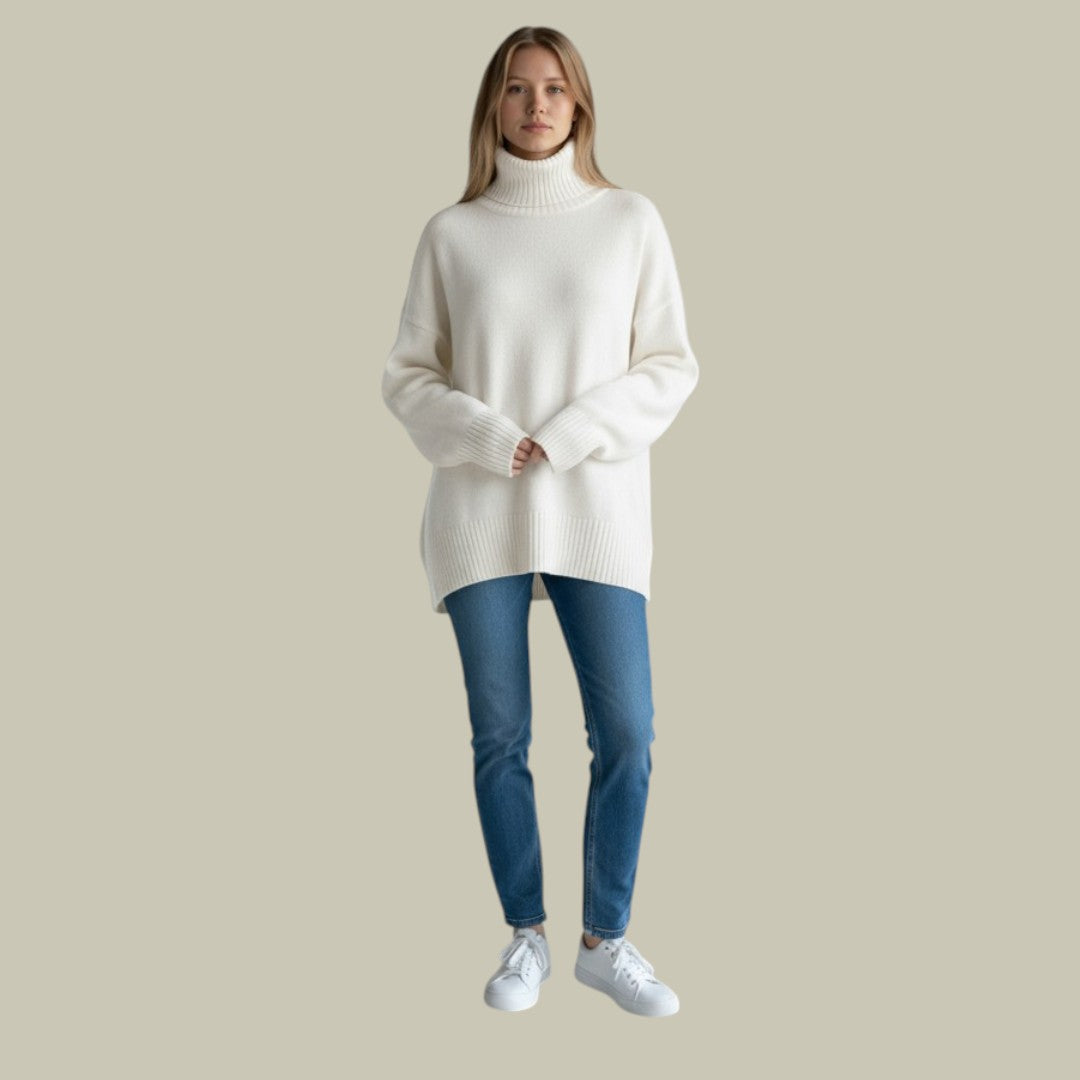 Women's Thick Knit Ribbed Neck Sweater — Black