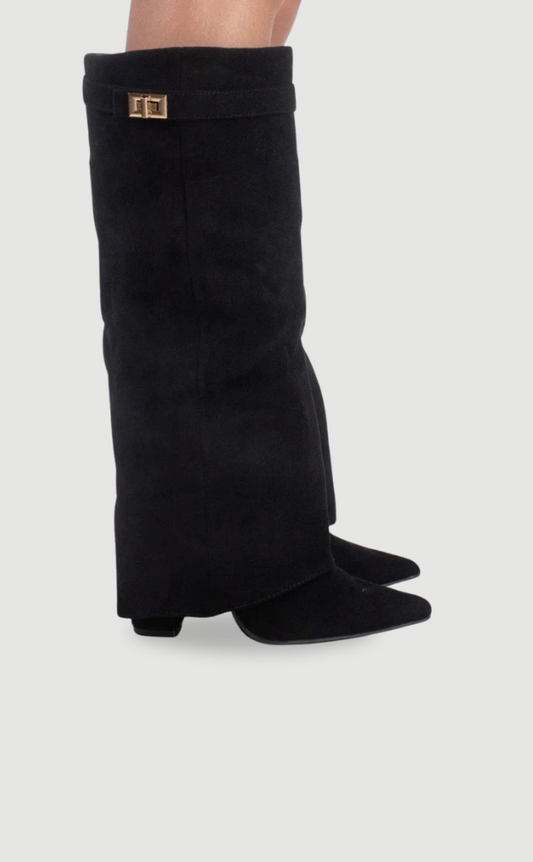 Women's Suede Over-the-Knee Heeled Boots — Black Suede