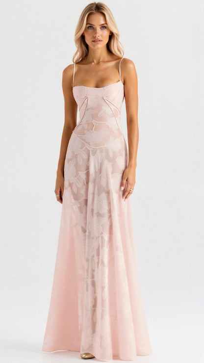 Naya Women's Floral Embroidered Lace-Up Back Maxi Dress