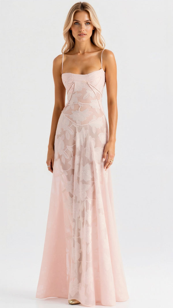 Naya Women's Floral Embroidered Lace-Up Back Maxi Dress