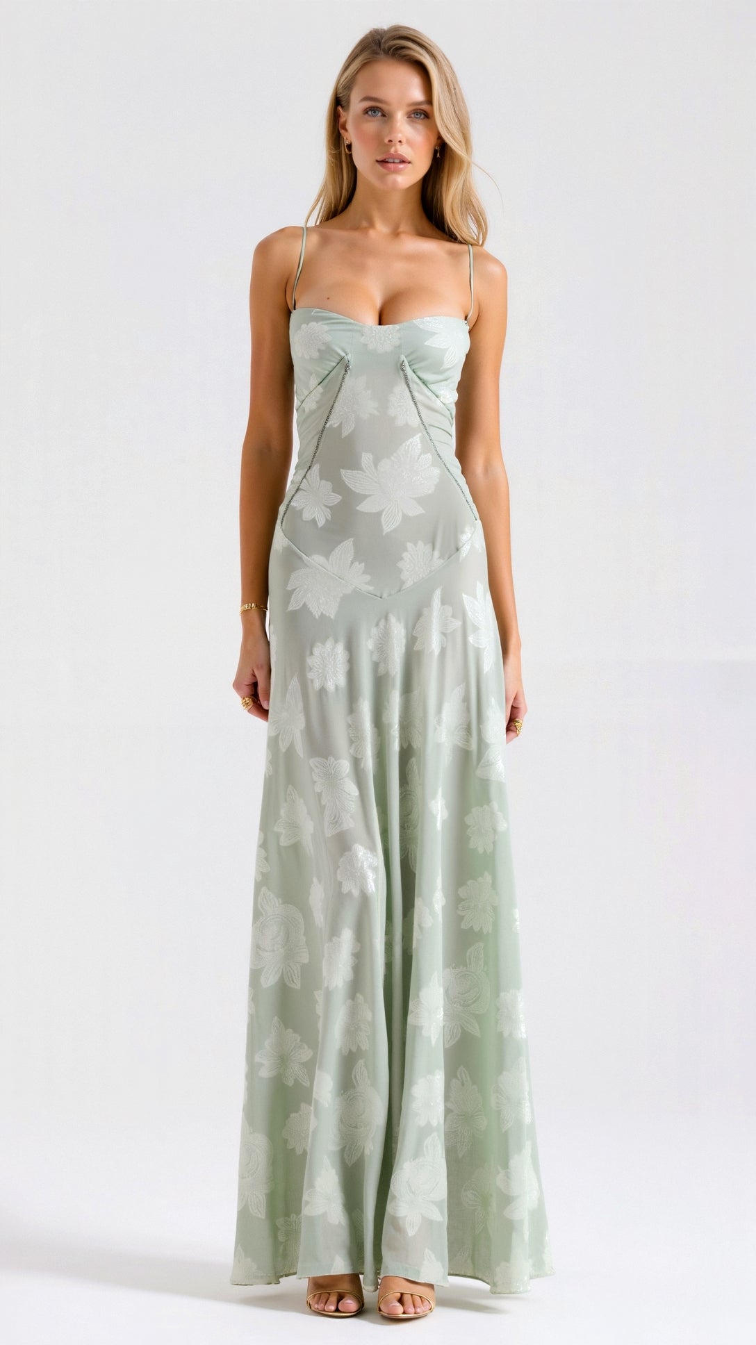 Naya Women's Floral Embroidered Lace-Up Back Maxi Dress