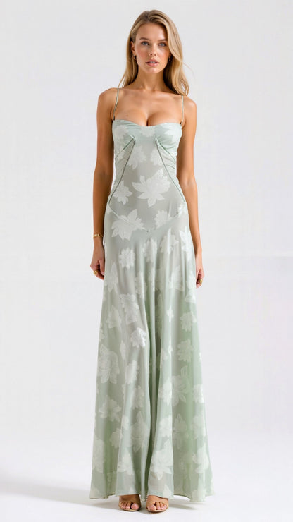 Naya Women's Floral Embroidered Lace-Up Back Maxi Dress