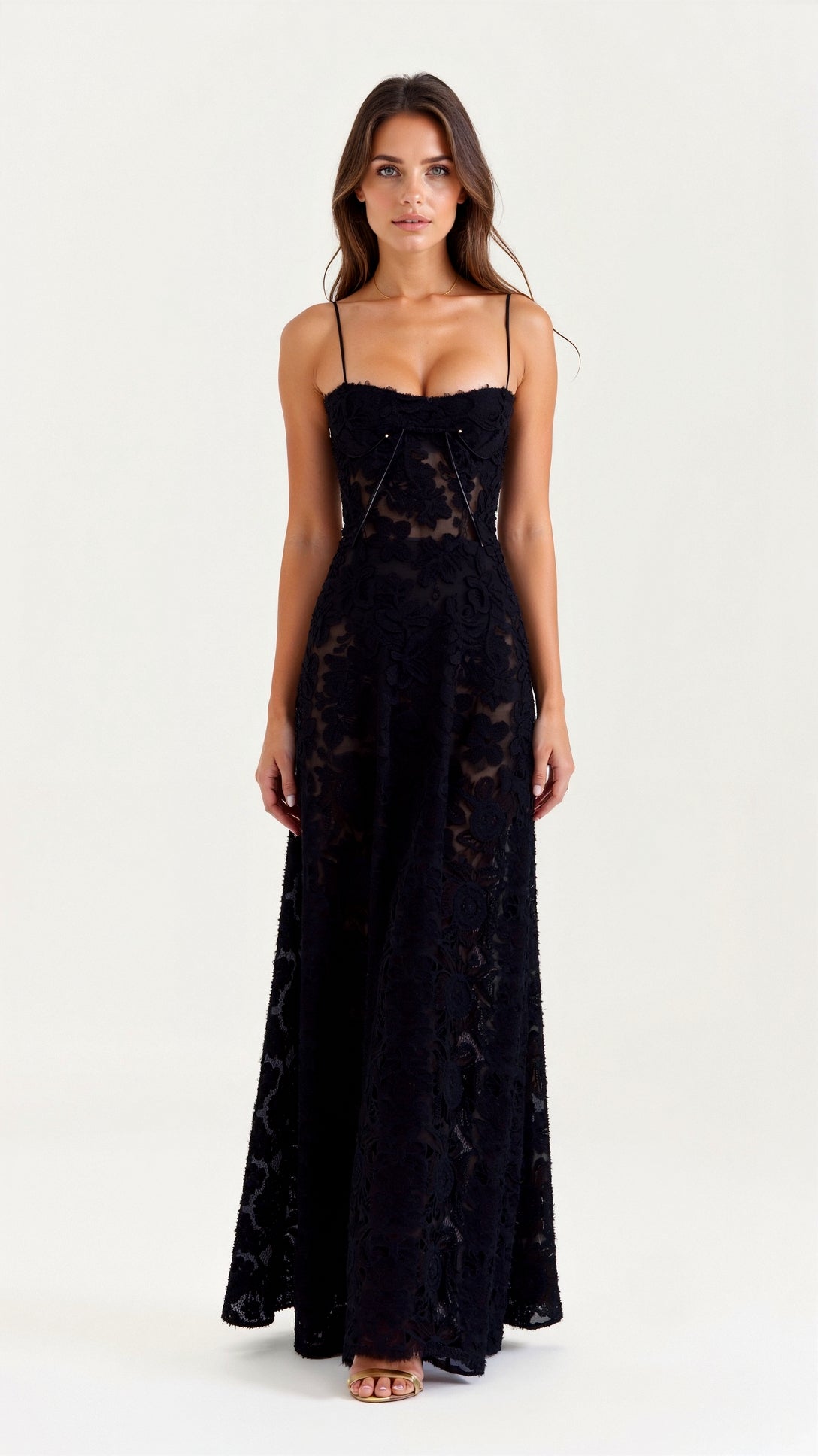 Naya Women's Floral Embroidered Lace-Up Back Maxi Dress