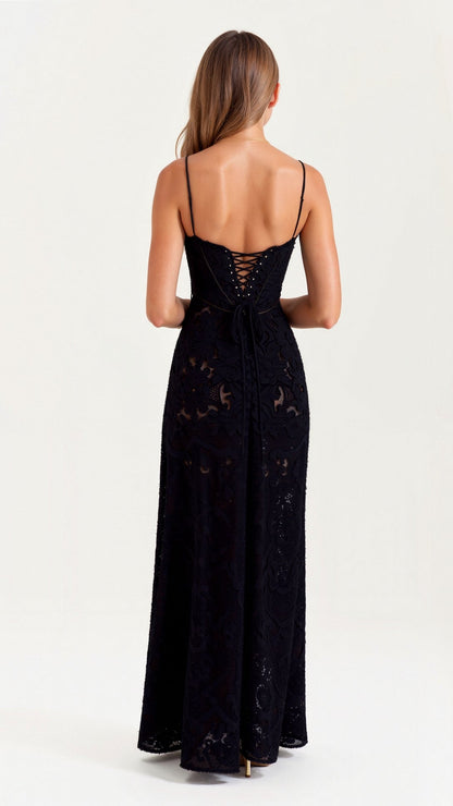 Naya Women's Floral Embroidered Lace-Up Back Maxi Dress