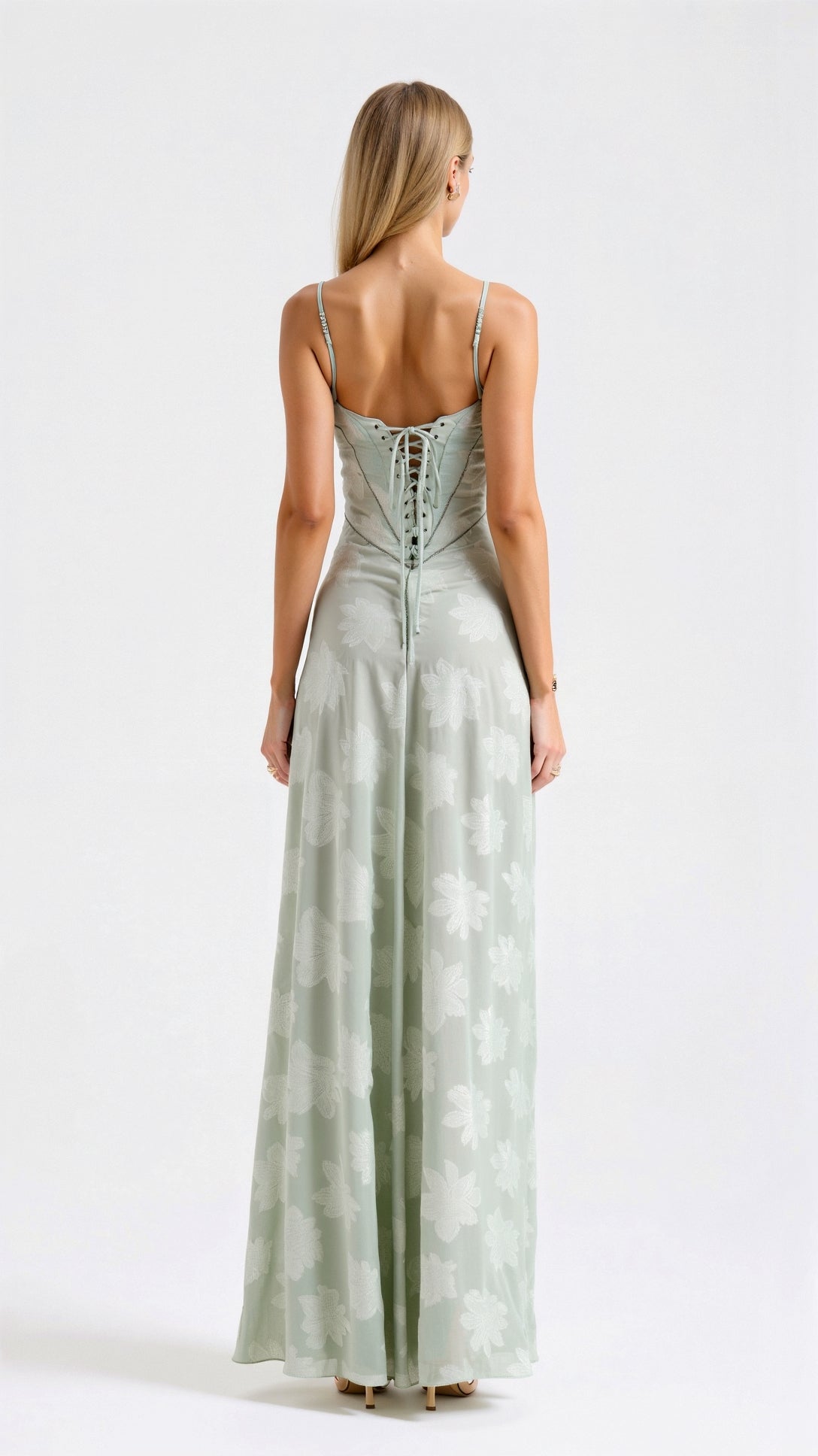 Naya Women's Floral Embroidered Lace-Up Back Maxi Dress
