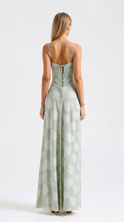 Naya Women's Floral Embroidered Lace-Up Back Maxi Dress