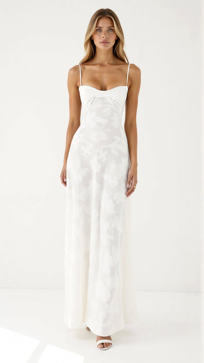 Naya Women's Floral Embroidered Lace-Up Back Maxi Dress