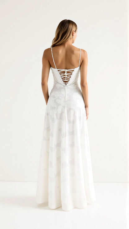 Naya Women's Floral Embroidered Lace-Up Back Maxi Dress