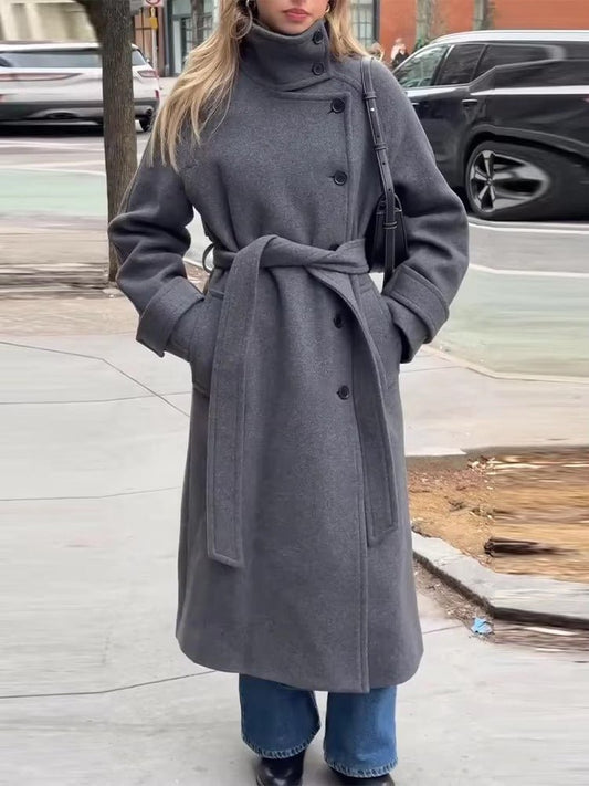 Women's Belted Longline Trench Coat — Grey