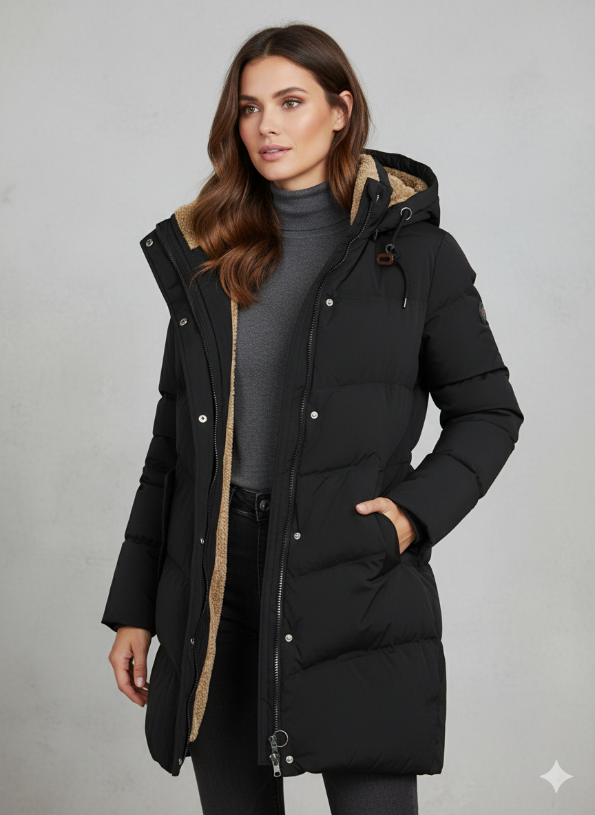 Women's Longline Hooded Winter Puffer Coat — Green