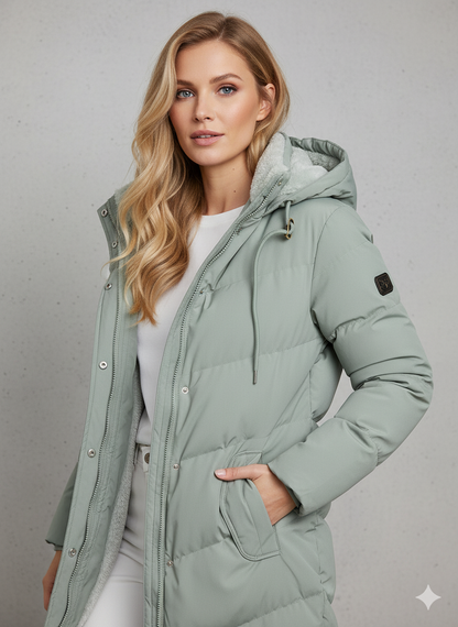Women's Longline Hooded Winter Puffer Coat — Green
