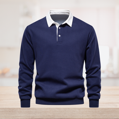 Hugo Men's Long Sleeve Polo Sweatshirt – Breathable Knit with Classic Collar