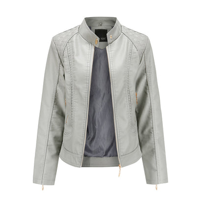 Janiyah Women's Leather Jacket with Stand Collar