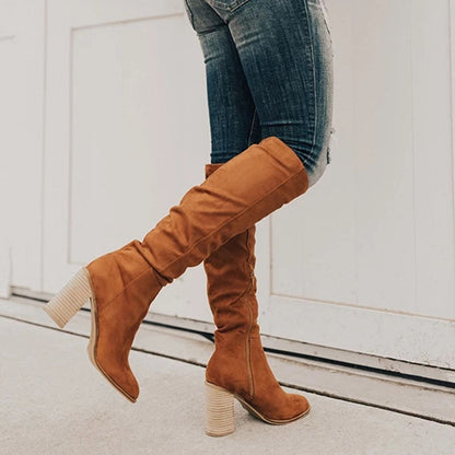 Women's Block Heel Knee-High Boots — Black