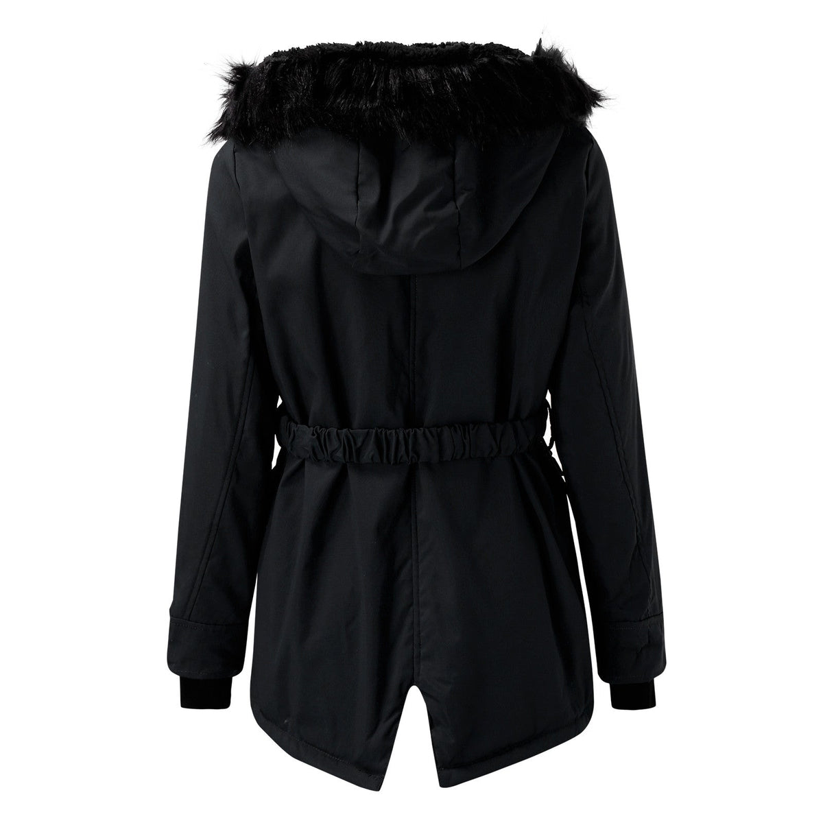Women's Faux Fur Trim Drawcord Waist Coat — Gold