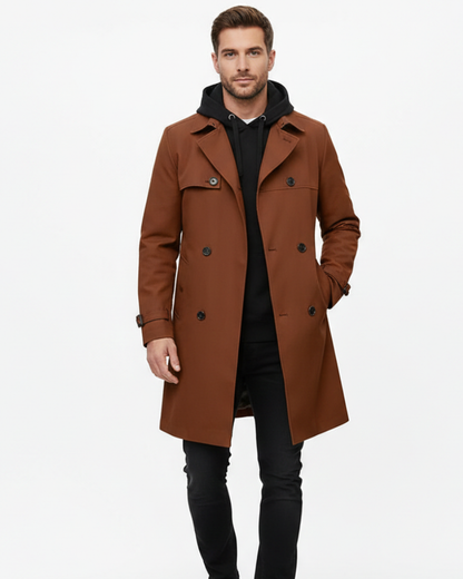 Gian Men's Double-Breasted Trench Coat – Notched Collar with Adjustable Belt