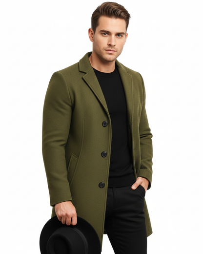 Ian Men's Long Winter Coat – Windproof Buttoned Design with Elegant Fit