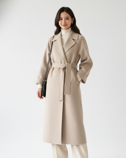Talitha Women's Wool Blend Long Coat with Lapel Collar